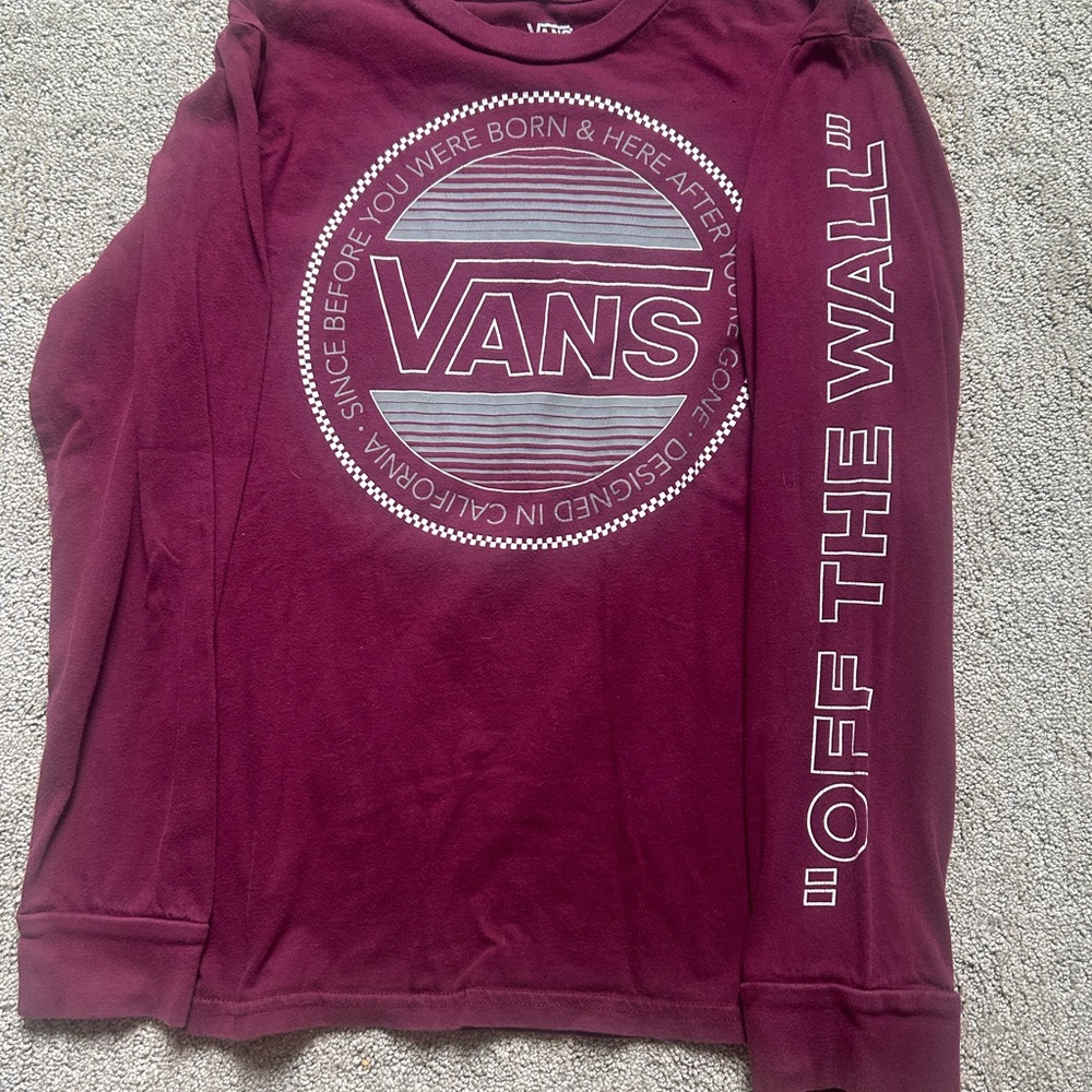 Youth Medium Vans 'Off The Wall' Burgundy Long Sleeve Tee